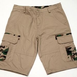 Catsu Fashion Base Camp Tan Cargo Shorts w/ Camo Trim